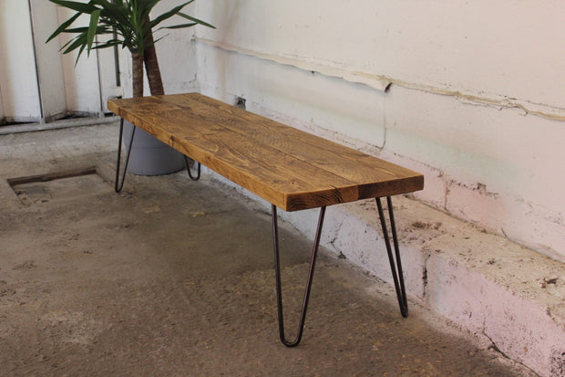 Rustic Low Bench with Hairpin Legs